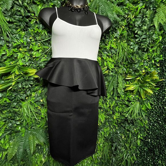 Women Skirt XL‎ Black Midi Peplum Stretch Fitted Ruffle Fits Small AOMEI 1286 - Picture 9 of 11